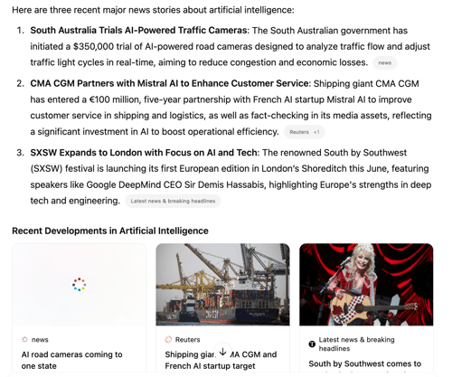 ChatGPT real time search test