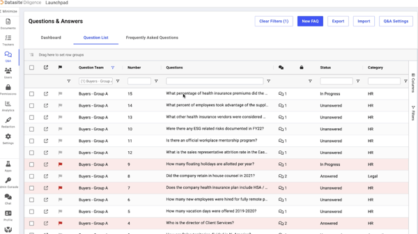 Datasite Diligence q&a feature