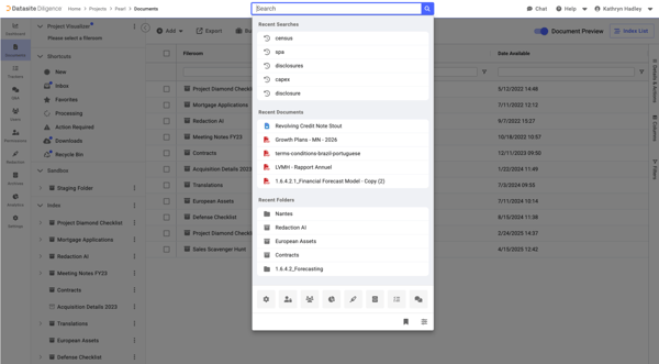 Datasite Diligence search feature
