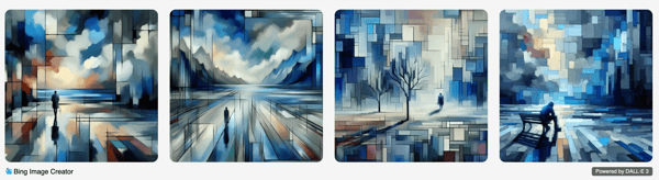 Images generated by Midjourney and DALL E for the abstract image prompt