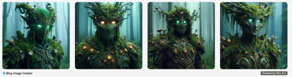 Images generated by Midjourney and DALL E for the character design prompt