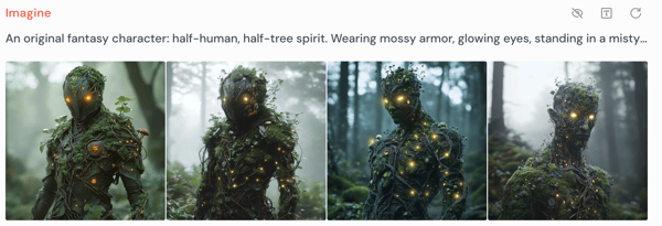 Images generated by Midjourney and DALL E for the character design prompt