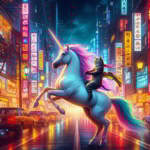 Whimsical image of a cat riding a unicorn by DALL E